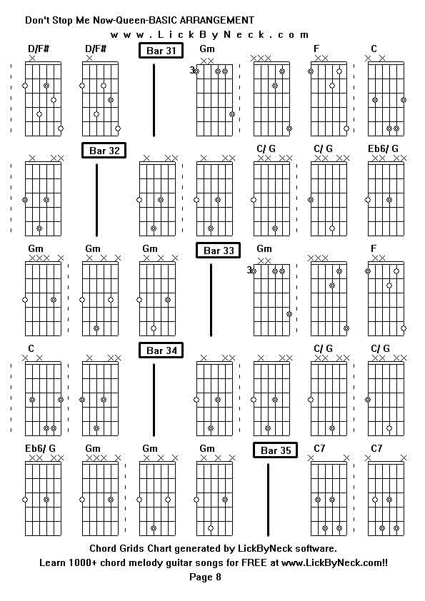 Chord Grids Chart of chord melody fingerstyle guitar song-Don't Stop Me Now-Queen-BASIC ARRANGEMENT,generated by LickByNeck software.